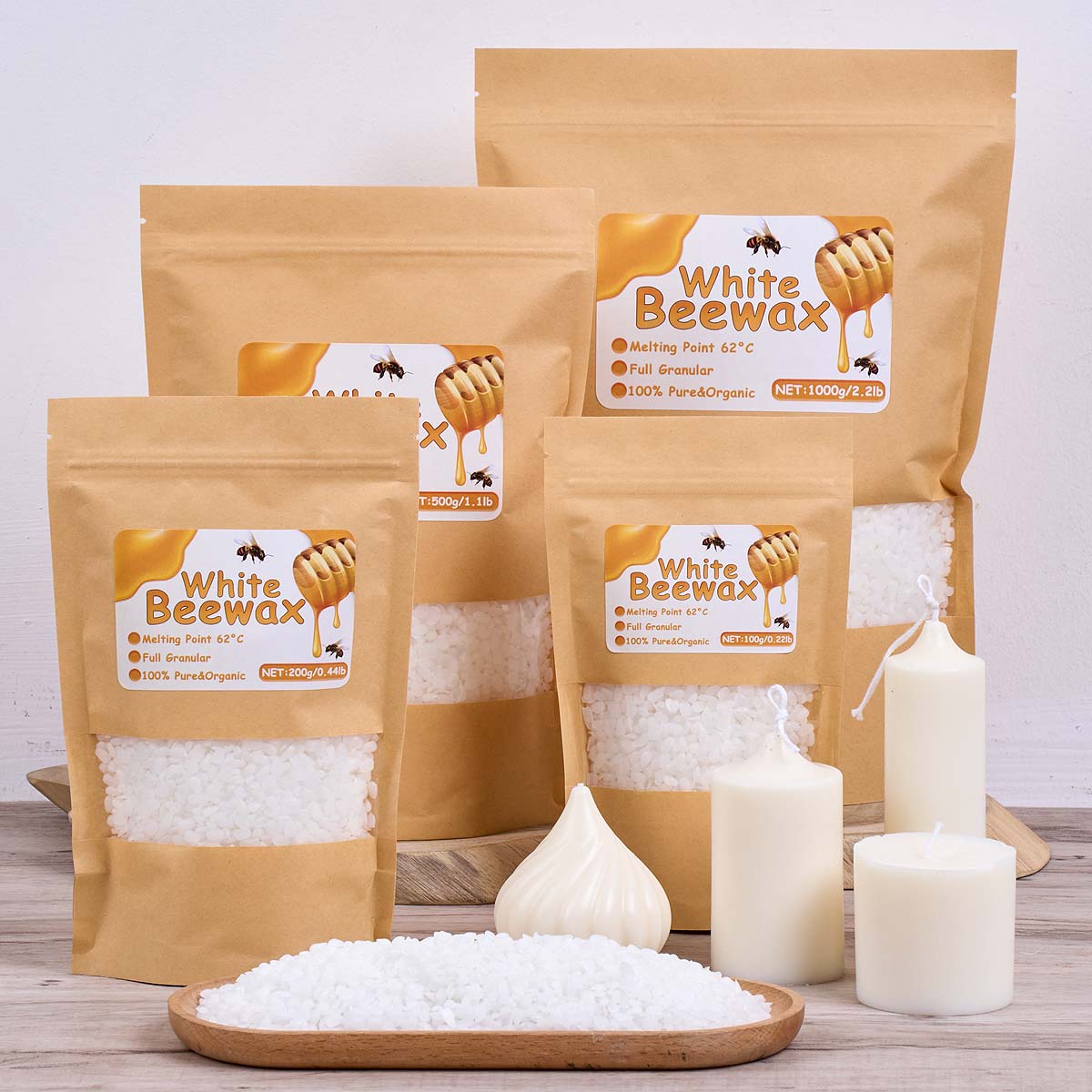 Candle Making Kit Beeswax - Cera de abejas blanca de 1000g,